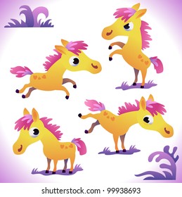 Set of cute cartoon pony