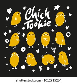 Set of cute cartoon poult for easter design. Vector illustration. Cute chikens.