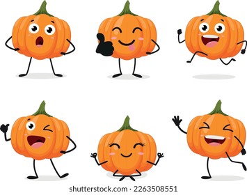 Set of cute cartoon pumpkin characters design