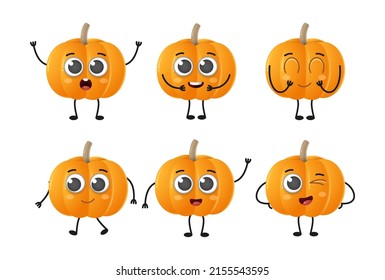 Set of cute cartoon pumpkin vegetables vector character set isolated on white background