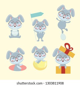 Set of cute cartoon rabbit.