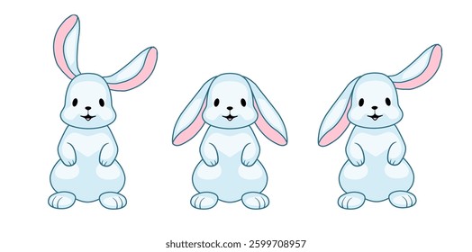 Set of cute cartoon rabbit drawings. Bunny easter clipart drawing set