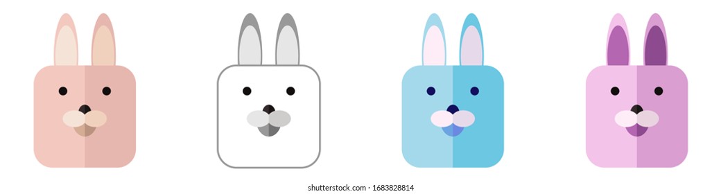 Conjunto de tiernos dibujos animados conejos forma cuadrada cabeza. Conejo de Pascua