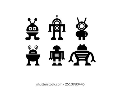 Set of cute cartoon robot and alien. Vector icon design.