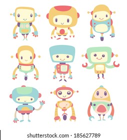 Set of Cute Cartoon Robots