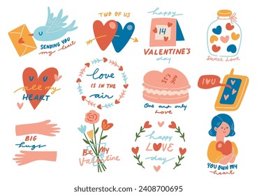 conjunto de lindos dibujos animados románticos concepto sticker