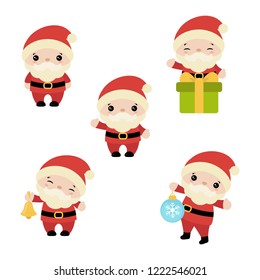 Set of cute cartoon Santa Claus. Christmas theme.