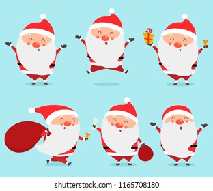 Set of cute cartoon Santa Clauses vector illustration.