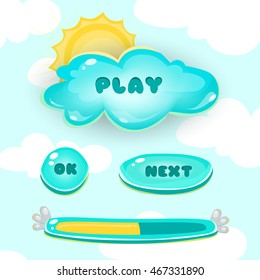 Set of cute cartoon sky clouds button. Gui design.