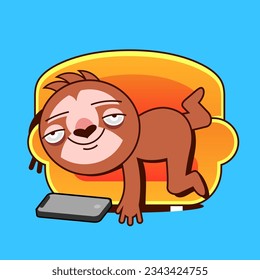 Set of Cute cartoon sloth vector graphic design. Adorable hand drawn baby sloth characters hanging on the tree. Illustration for nursery design, poster, greeting, birthday card, baby shower and party