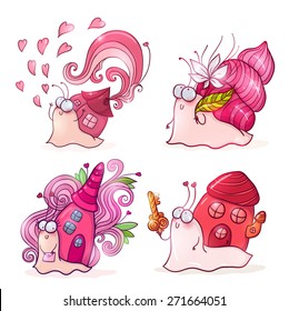 Set of cute cartoon snails