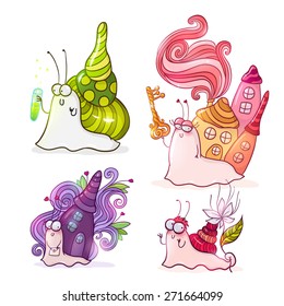 Set of cute cartoon snails