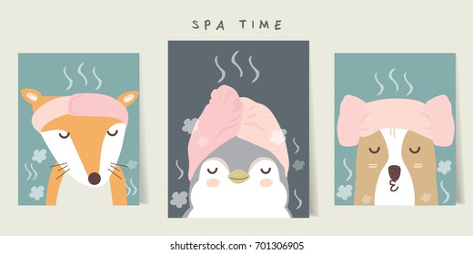 Set of cute cartoon Spa Time characters. Vector illustration. svg