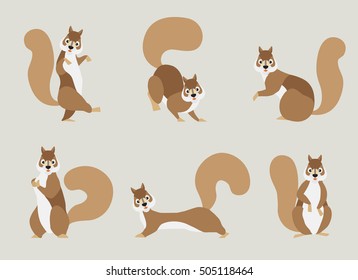 Set of cute cartoon squirrel in modern flat style. Animal character design isolate background.  