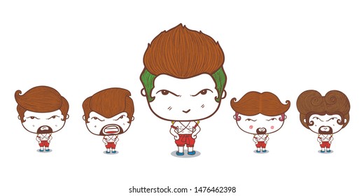 Set cute cartoon of Thai ancient warrior, isolated on white background.