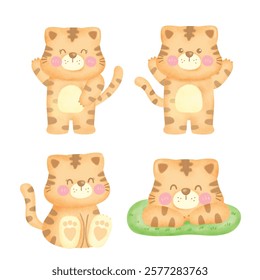Set of Cute Cartoon Tiger Character Illustration
