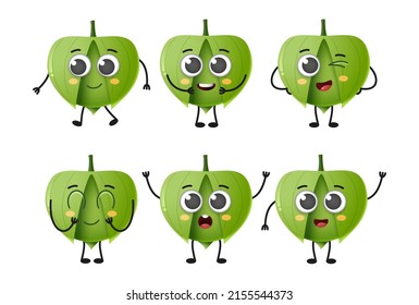 Set of cute cartoon tomatillo vegetables vector character set isolated on white background