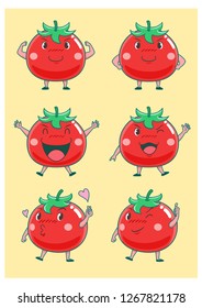 Set of cute cartoon tomatoes in different poses.