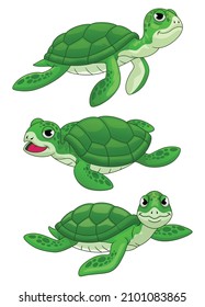 Set of Cute Cartoon Turtle