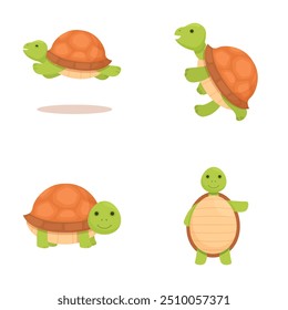 Set of cute cartoon turtles in various poses suitable for children's designs