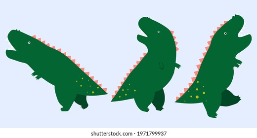 Set of cute cartoon Tyrannosauruses. Funny print for t-shirt, card, nursery design.