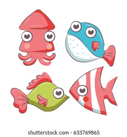 Set of cute cartoon underwater elements for your sea design.