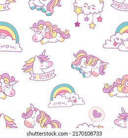 Set of Cute Cartoon Unicorns