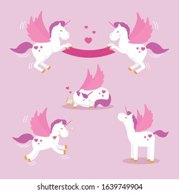 Set of cute cartoon unicorns isolated