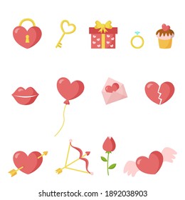 Set of cute cartoon valentine day elements. Valentine bundle.