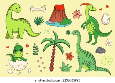 Set of Cute Cartoon vector dinosaurs