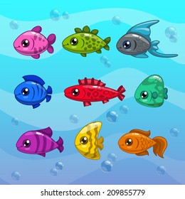 Set of cute cartoon vector fishes