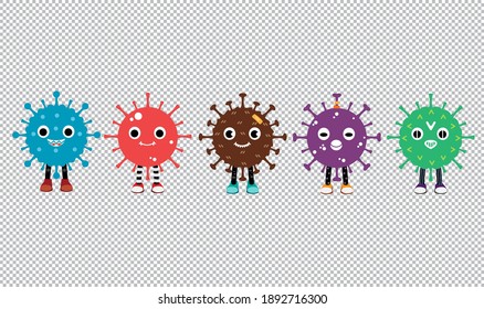 Set of cute cartoon virus, bacteria or coronavirus. 