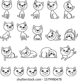 Set of cute cartoon white cats