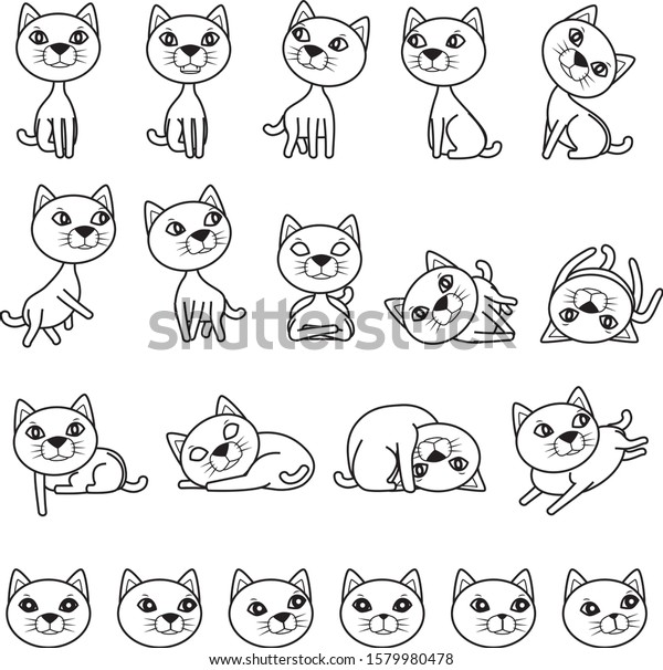 Set Cute Cartoon White Cats Stock Vector (Royalty Free) 1579980478 ...