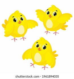 Set of cute cartoon yellow Chicks. Easter. Farm. Vector illustration.