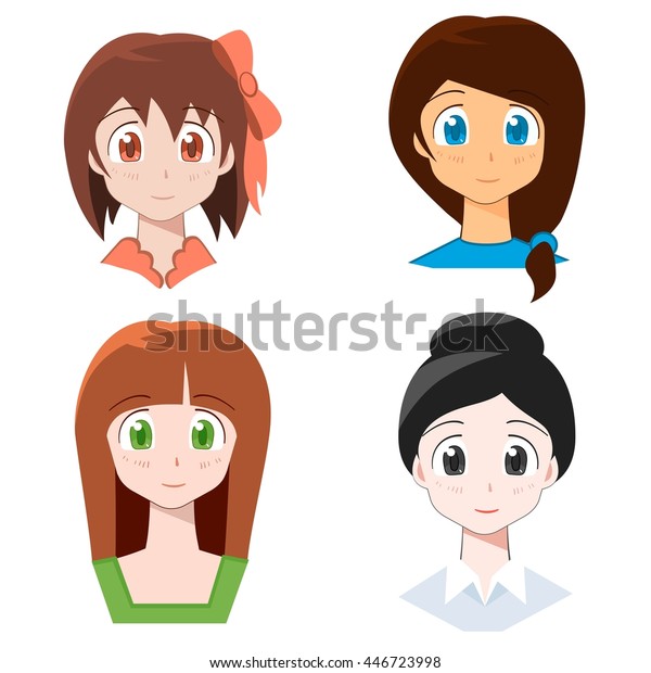 Set Cute Cartoon Young Female Characters 스톡 벡터(로열티 프리) 446723998 ...