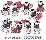 Set Cute cartoon Zebra drawing illustration