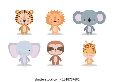 Set of cute cartoons design, Animals zoo life nature character childhood and adorable theme Vector illustration