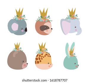 Set of cute cartoons design, Animals zoo life nature character childhood and adorable theme Vector illustration