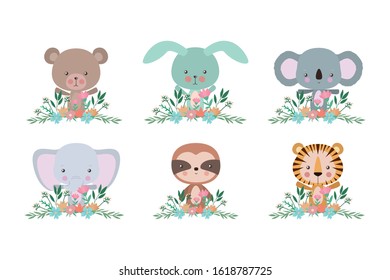 Set of cute cartoons design, Animals zoo life nature character childhood and adorable theme Vector illustration