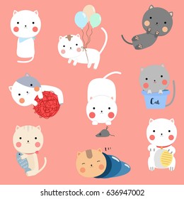Set Cute Cat - Shutterstock ID 636947002