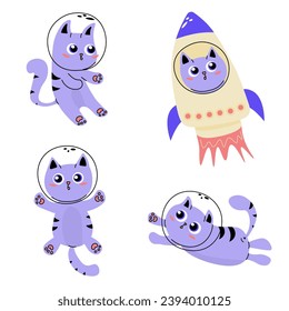 Set of cute cat astronaut character clipart elements