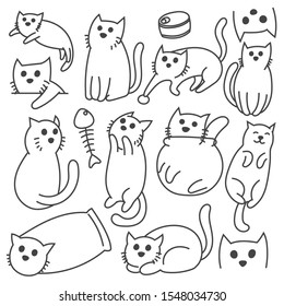 Set Cute Cat Black White Stock Vector (Royalty Free) 1548034730 ...