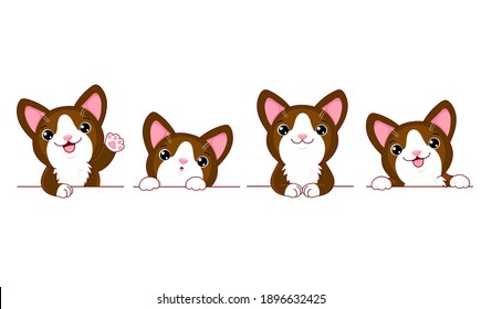 Set of cute cat. Set of borders with kawaii kitty. Collection of cats with different emotion - funny, happy, surprised. Can be used for t-shirt print, stickers. Vector illustration EPS8