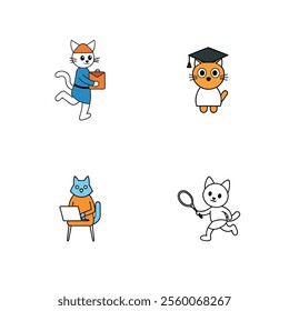 set of cute cat cartoon