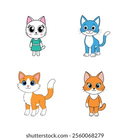 set of cute cat cartoon