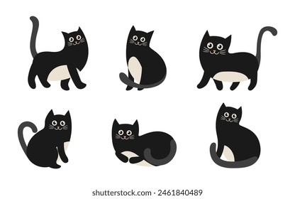 Conjunto de personajes de dibujos animados lindo gato ilustración en varias poses, estilo de Vector plano gatito sobre fondo blanco