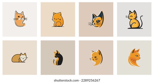 set of Cute cat cartoon, vector illustration