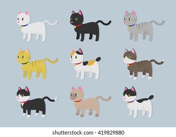 set of cute cat , cartoon vector