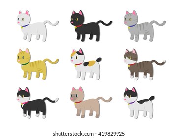 set of cute cat , cartoon vector  isolated on white background 